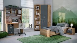 Стеллаж с ящиками Мартина, графит/дуб крафт