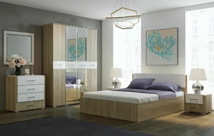 Шкаф 4-х створчатый Бьянка, Сонома / Белый глянец 