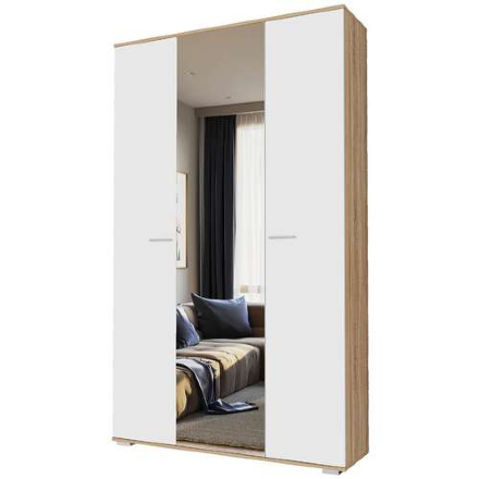 Шкаф 3-х дверный с зеркалом Италия, Сонома/белый глянец 